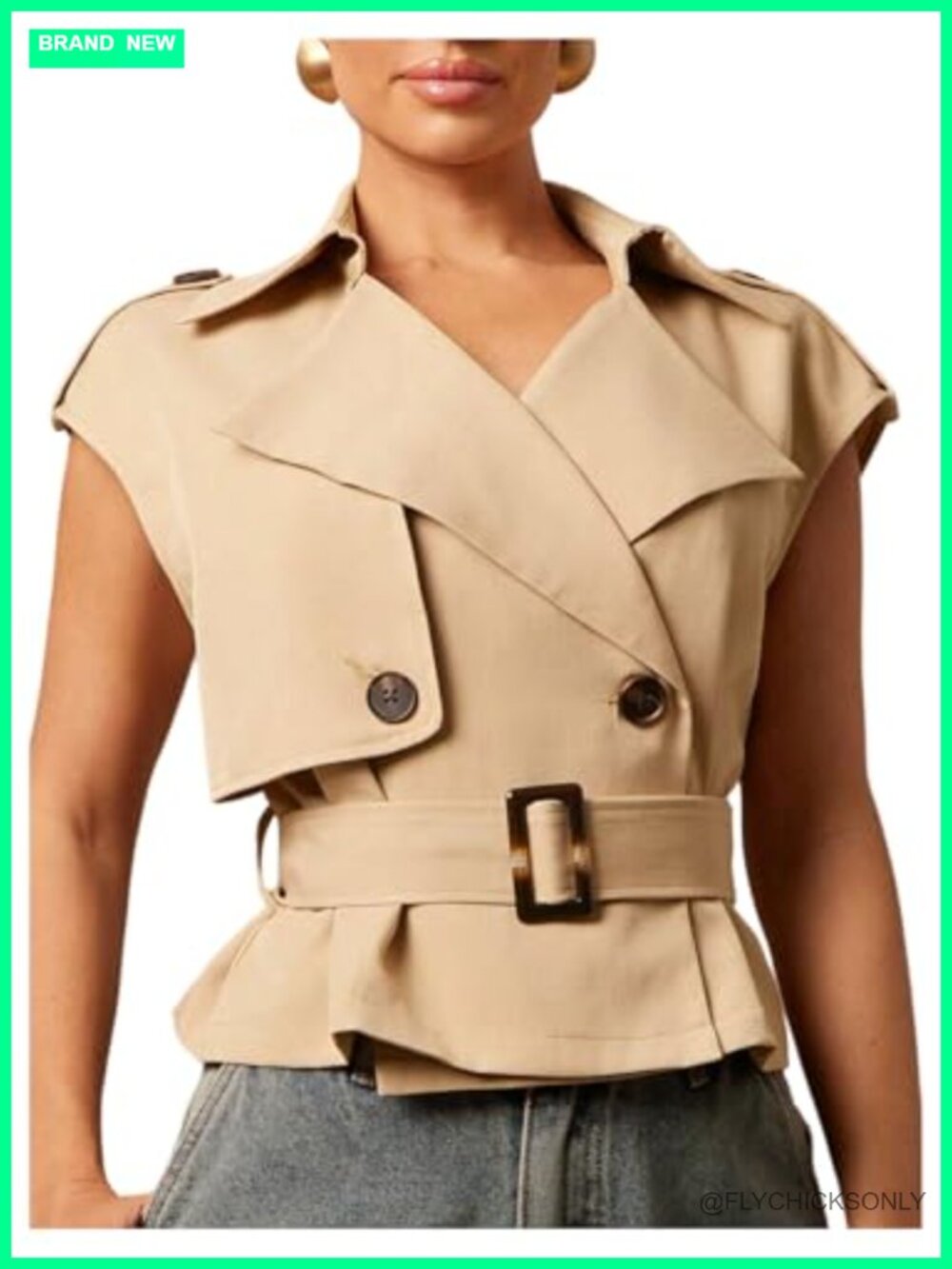 Belted Trench Vest Coat Business Casual Lapel Collar Sleeveless